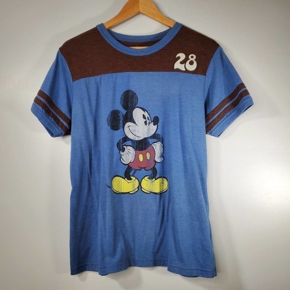 Vintage Walt Disney World Mickey Mouse Ringer Baseball Tee Blue Brown Size XL - Picture 11 of 11